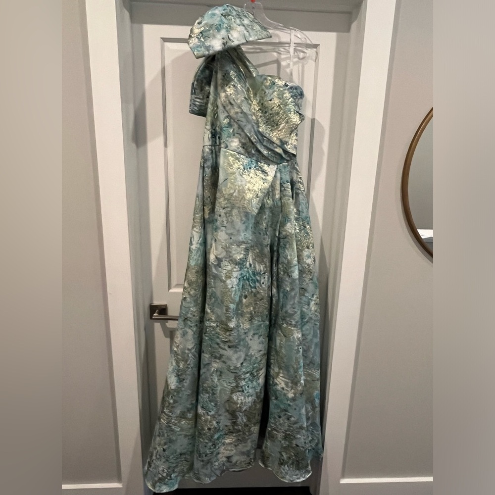 JOVANI NWT Blue and Green One-Shoulder Gown